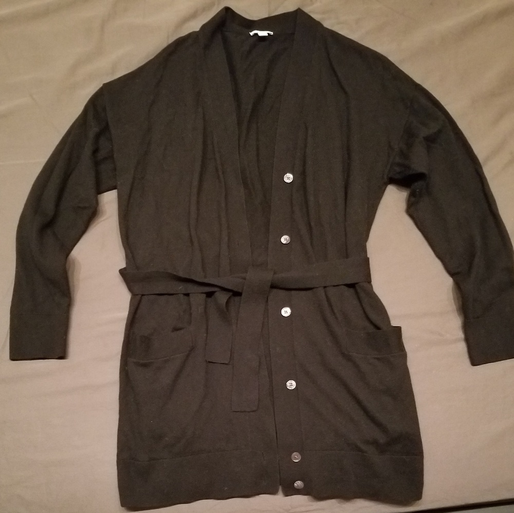 Black Gap tunic button front tie waist cardigan